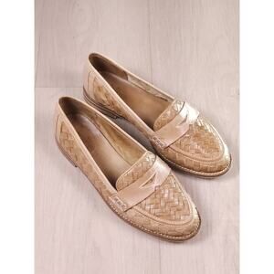 Sesto Meucci Women’s Woven Leather Penny Loafers Tan Beige Size 7M Made in Italy